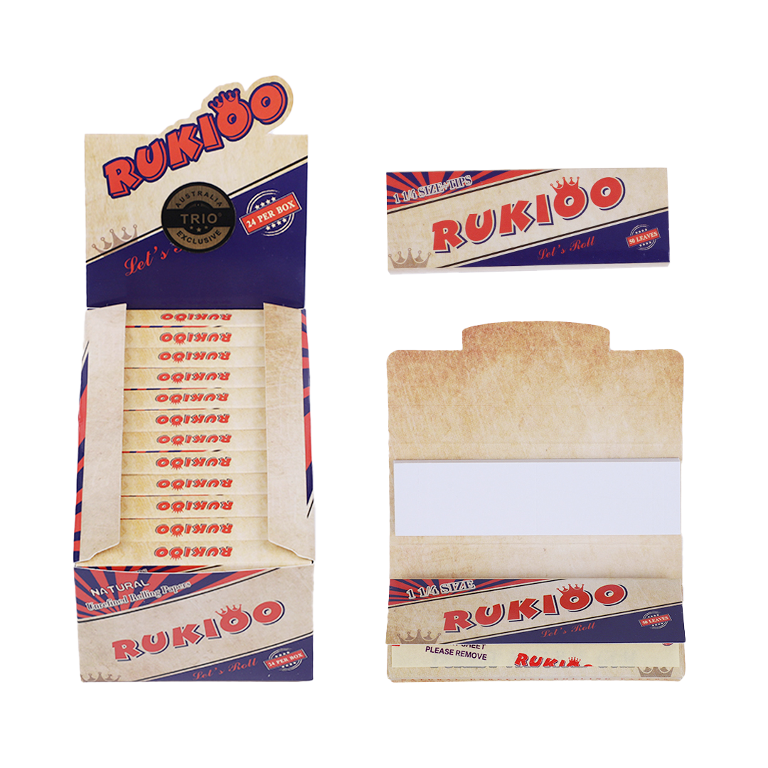 Rukioo 7.8cm Unrefined Natural Rolling Papers with Tips