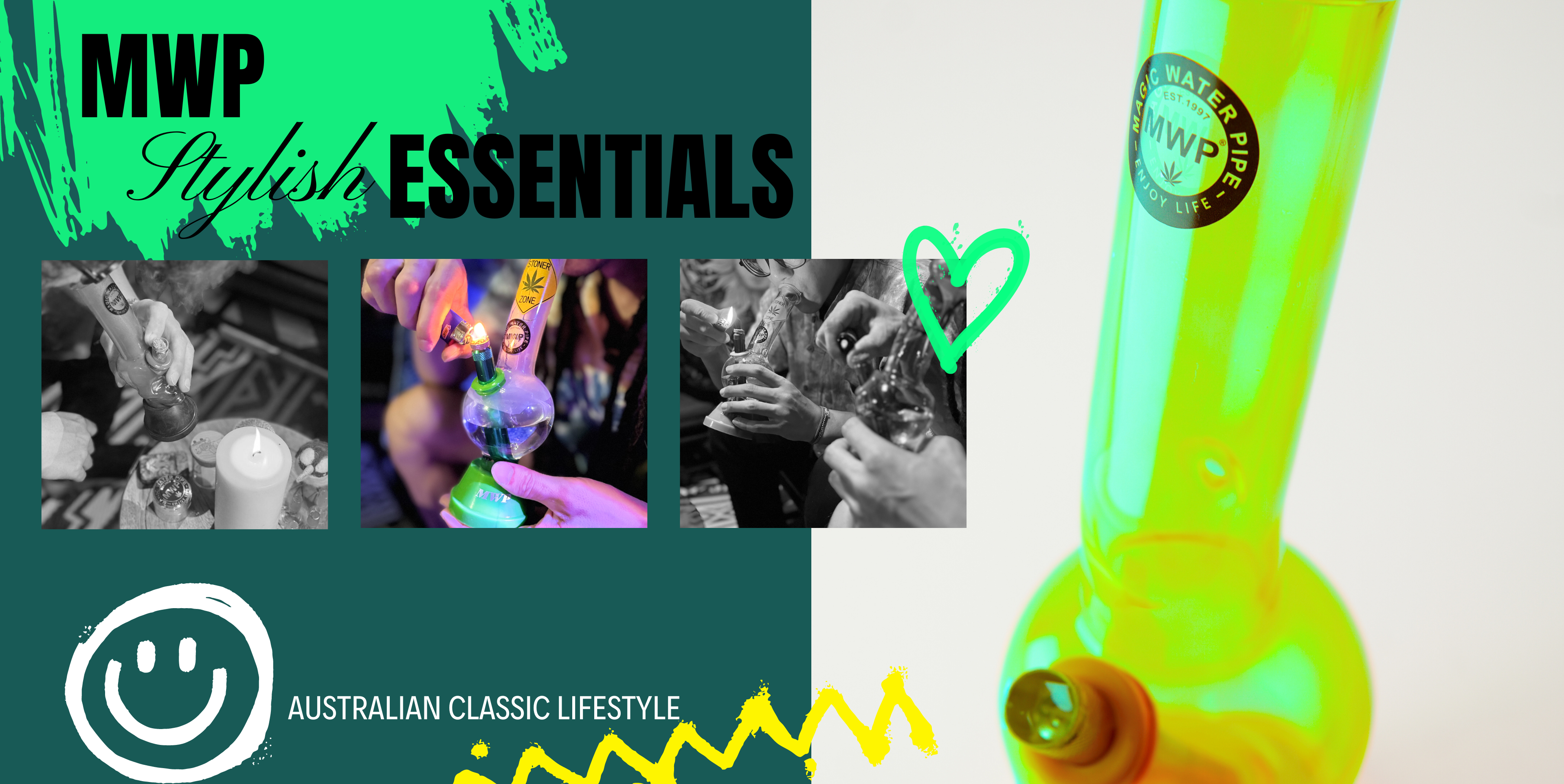 MWP bongs stylish essentials banner featuring bongs