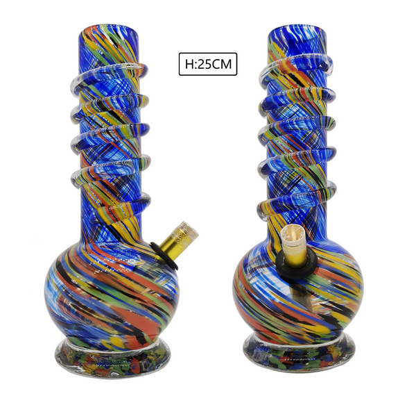 3G Blue & Rainbow Swirl Pipe (25cm) glass pipe with vibrant design on white background