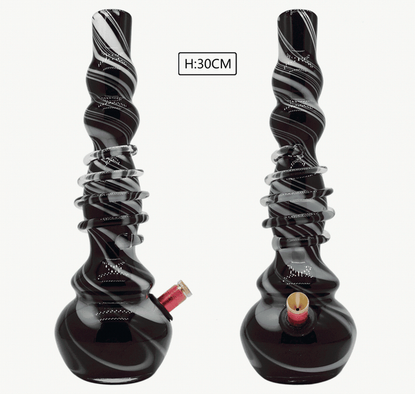 3G Black & White Swirl Bong (30cm) with Spiral Pipe; Premium Glass Bong Design