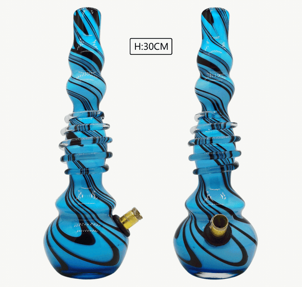 3G Blue & Black Swirl Bong (30cm) set with vibrant design on glass bong duo.