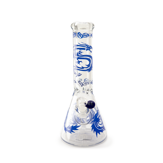 Weedo Large Glass Bong Beaker With Blue Dragon Picture 33cm