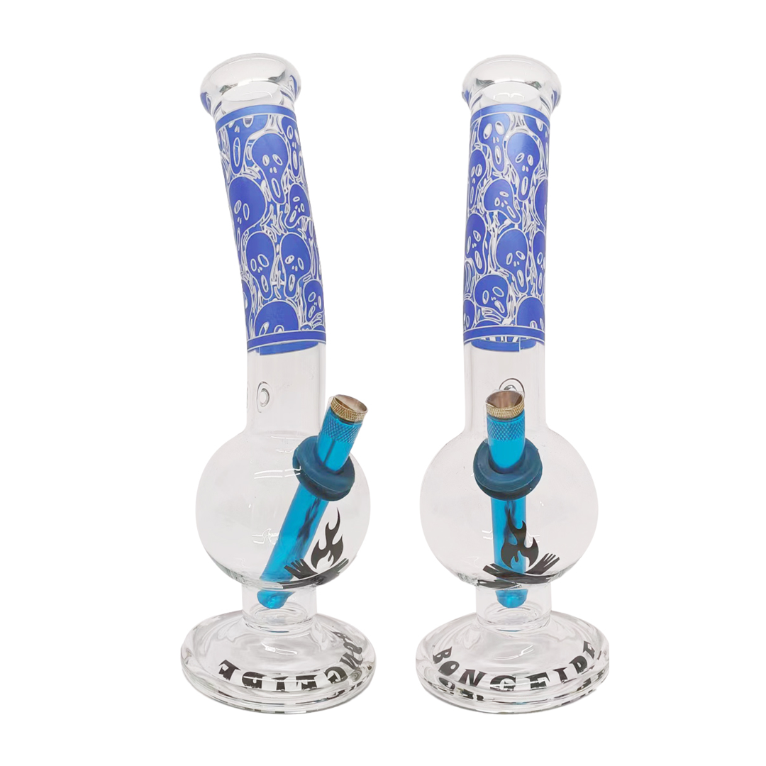 Bongfire Medium Glass Bongs Blue Skulls - 28cm