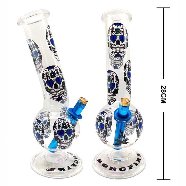 Bongfire Medium Blue Skulls Glass Bong 28cm