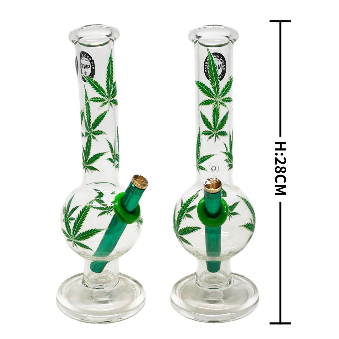 Bongfire Medium Bent Bubble 28cm Green Leaf (Glow in the Dark)