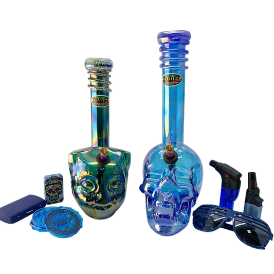 Bongs Bundle Pack - Blue Skull & Glass Bong Bundle