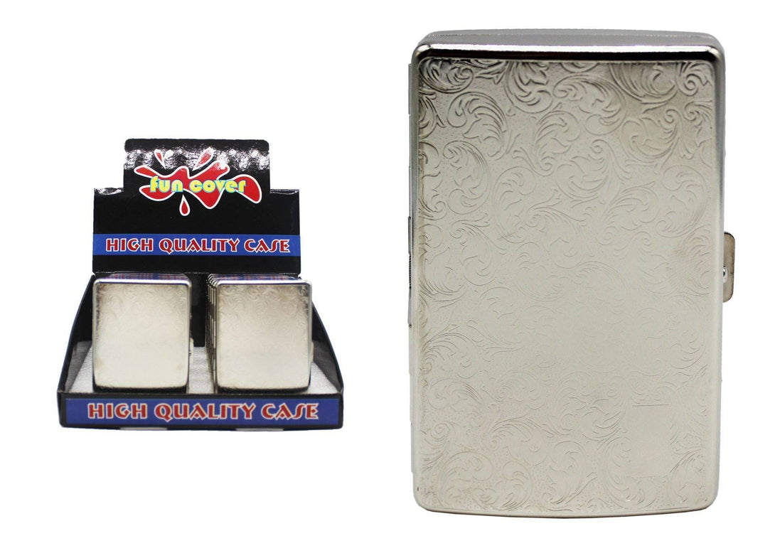 Metal Cigarette Case Filagree Pattern with glass bong design