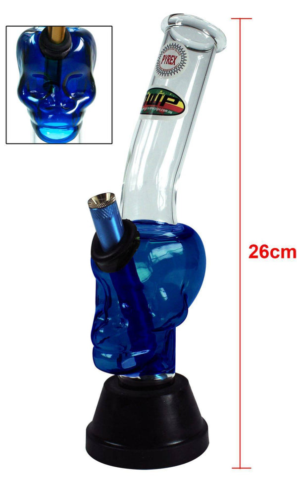 MWP Medium Blue Bonza Glass Skull water pipe (26cm) available online in Australia