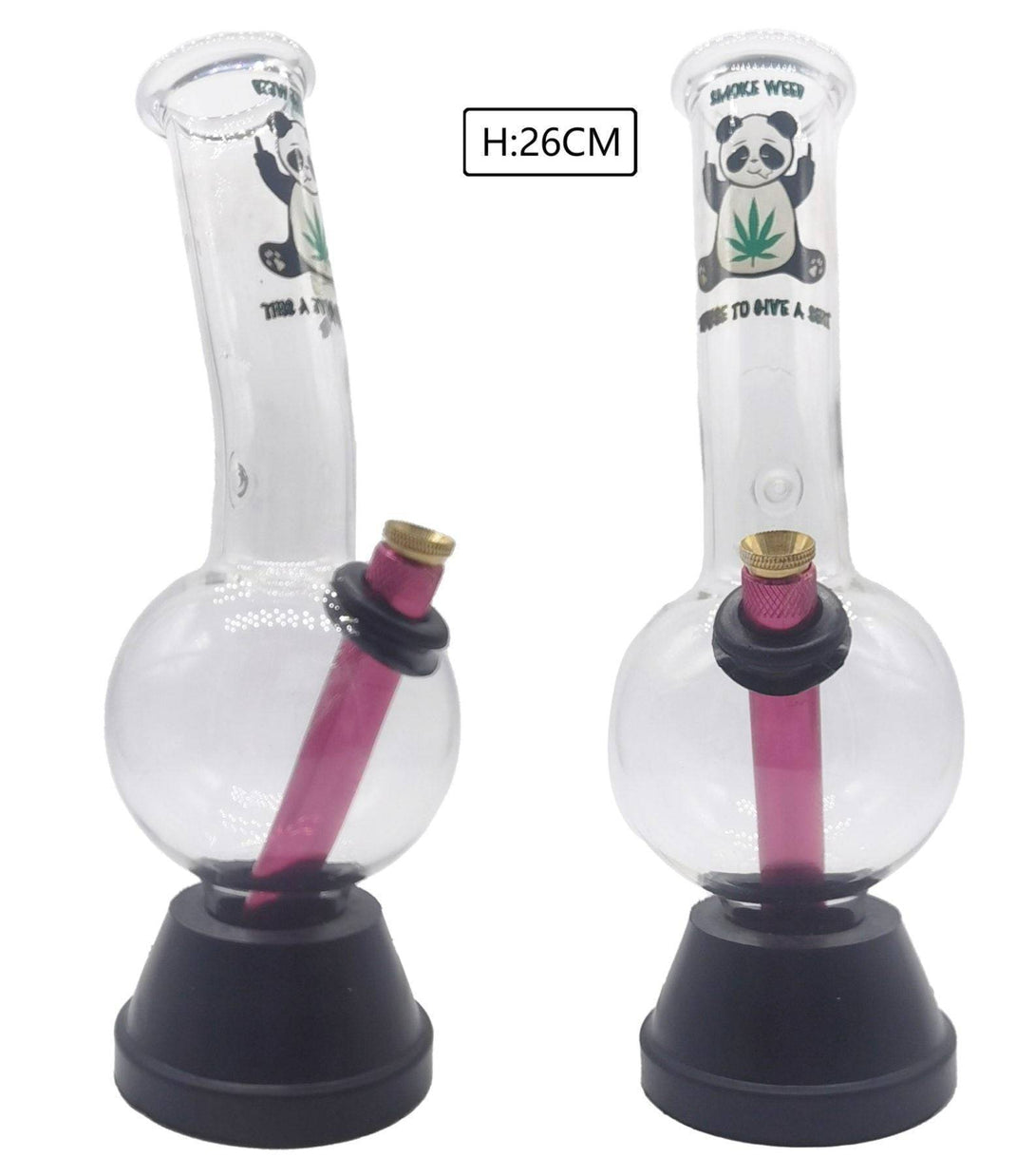 Medium Bent Bubble Panda Leaf Design Glass Bong 25cm