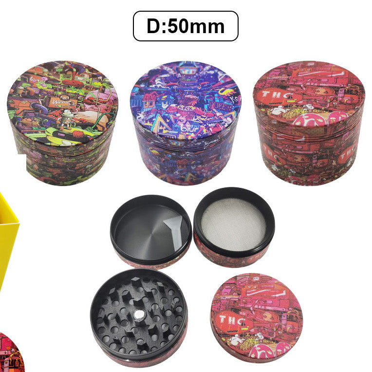 Herb grinders with colorful designs