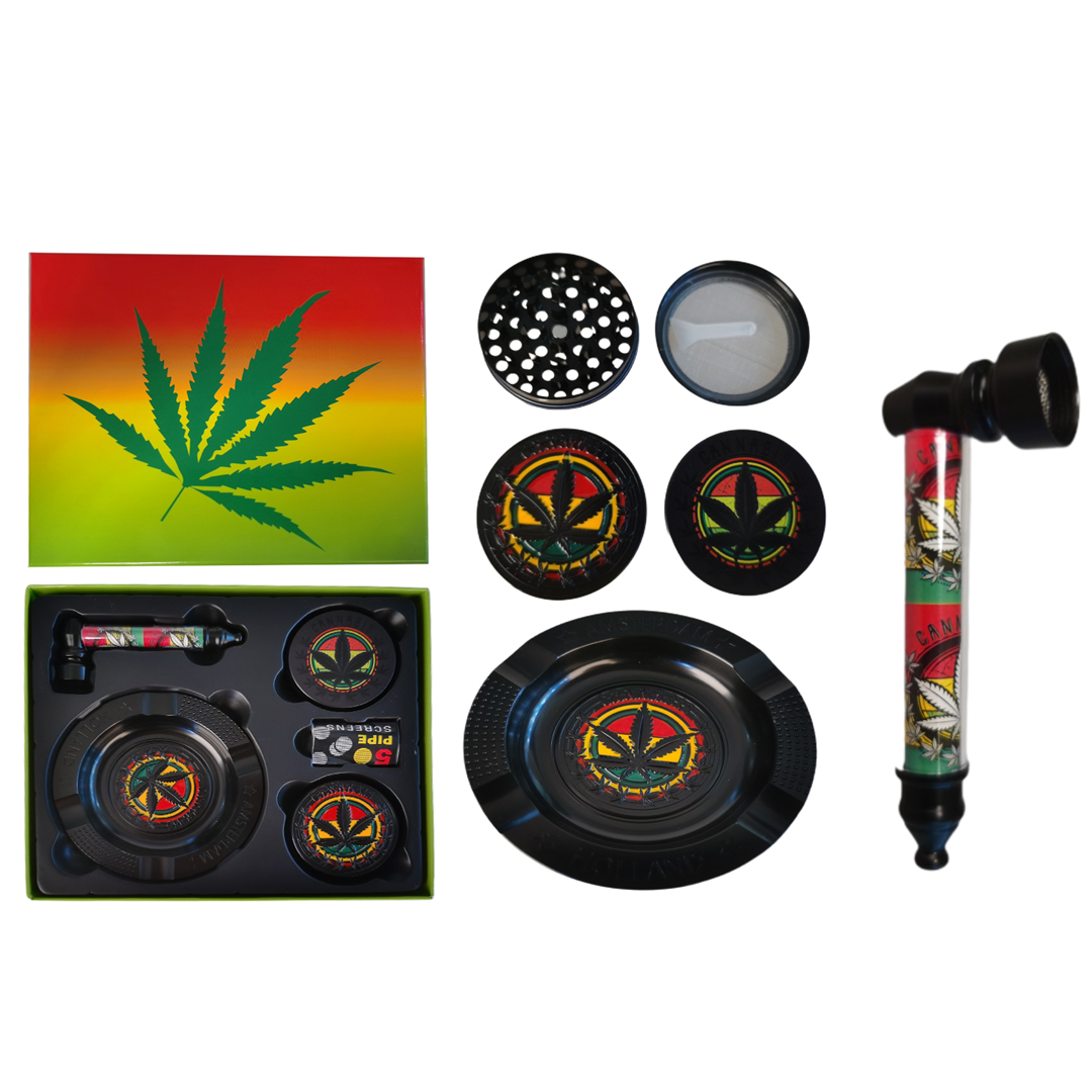 Black Leaf Grinder Dry Pipe Ashtray Gift Kit