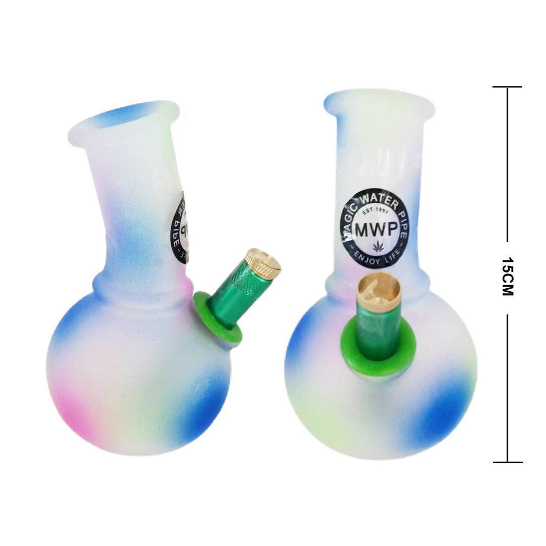 MWP Medium Bent Bubble Glass Bong with Rainbow Dot Painting 15cm