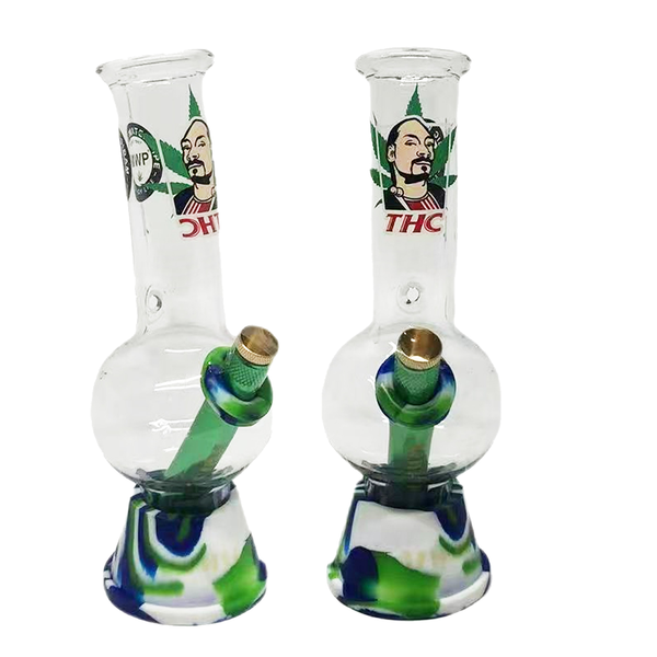 Small Bent Bubble Bong Green Metal Stem Water Pipe