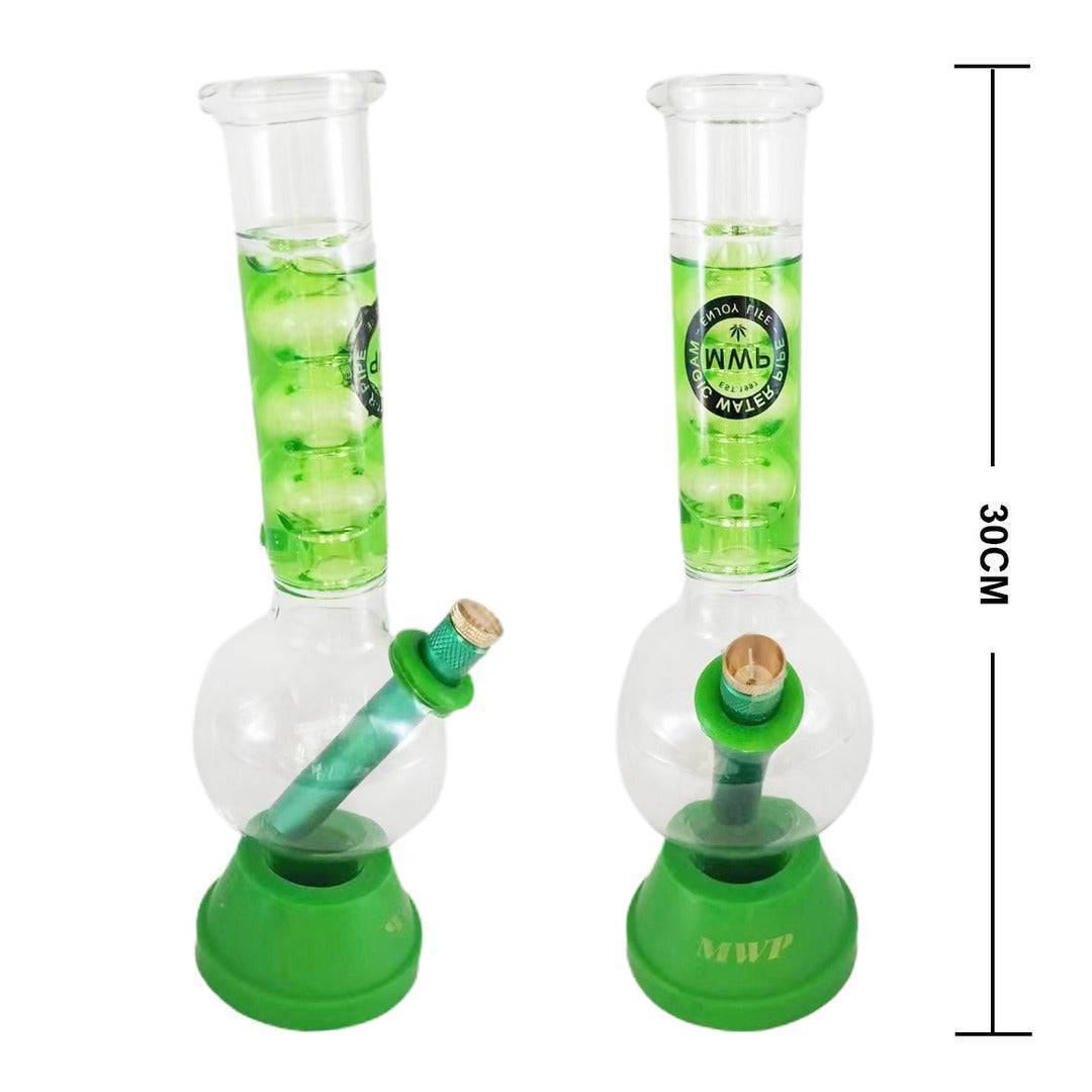 MWP Medium Bent Bubble Glass Bong with Green Oil Liquid 30cm available online in Australia