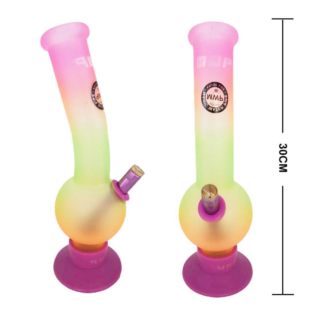 MWP Large Bent Bubble Glass Bong with Rainbow Painting 30cm Pink Bong