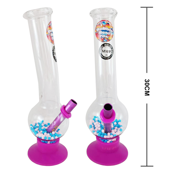 30cm Pink Glass Bong | Bent Bubble Design with Beads | MWP