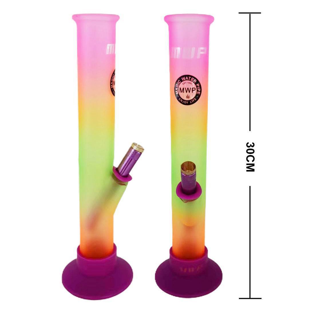 MWP Large Glass Bongs Rainbow Painting Pink Didgeridoo- 30cm