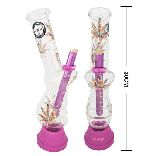 MWP Glass Big Bong Rainbow Leaf Gripper Bong 30cm Pink Bong