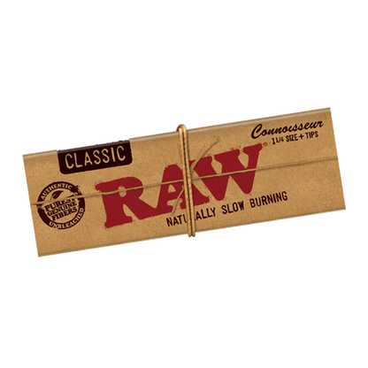 RAW Natural Unrefined Hemp Rolling Papers Connoisseur - 1¼, Natural Gum With Tips