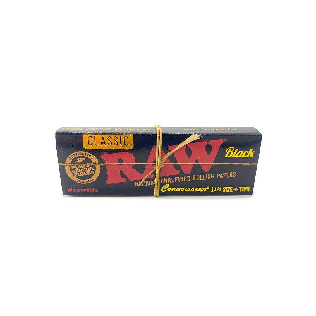 RAW Classic Rolling Papers with Tips Black Connoisseur - 1¼, Purest Natural Gum