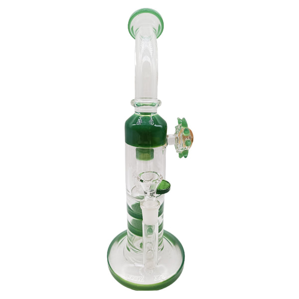 Stone Age  green Pyrex glass bong with multiple percolator chambers 31.5cm