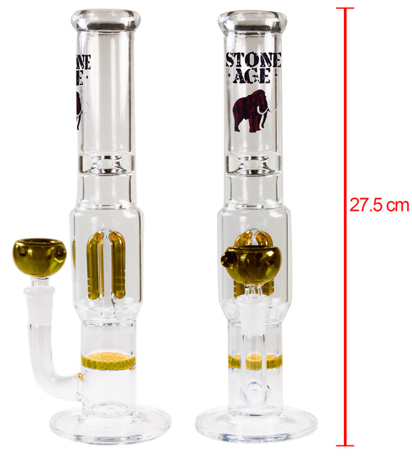 Stone Age Dual Chamber Tear Drop Perc Bong 27.5cm Yellow