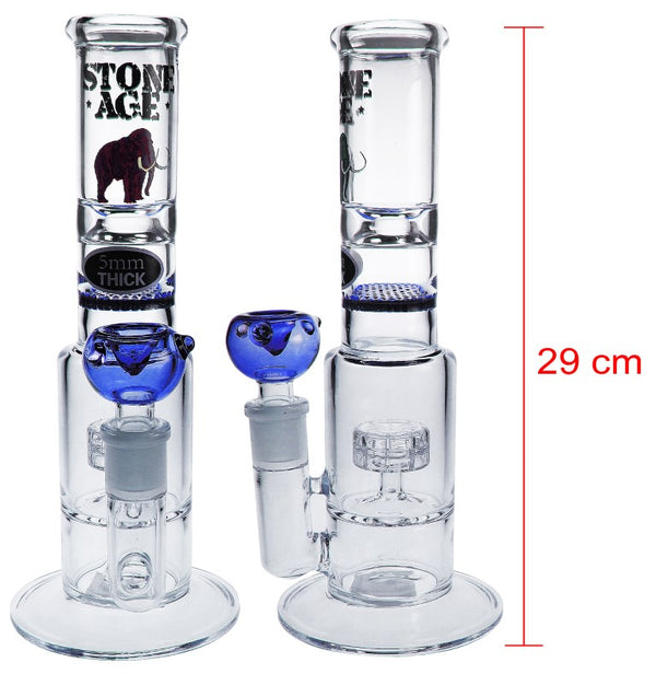 Stone Age Blue New Straight Tube glass bongs with colored diffuse 29cm