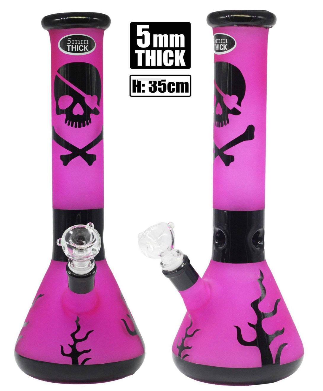 Fluro Beaker glass bong with Skull Print 35cm available online in Australia