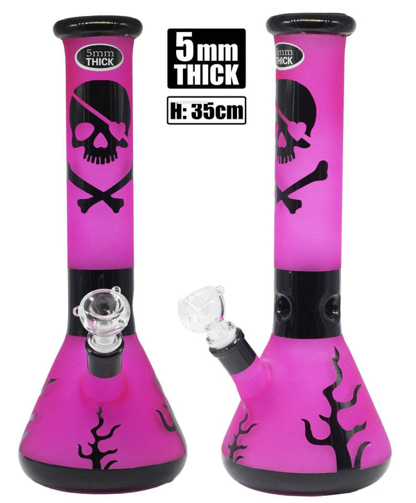 Fluro Beaker glass bong with Skull Print 35cm available online in Australia