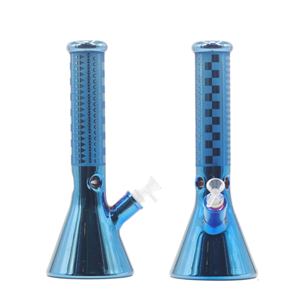 Stone Age Glass Big Bong Metallic Blue With ZIG ZAG Design Beaker Bong 38cm