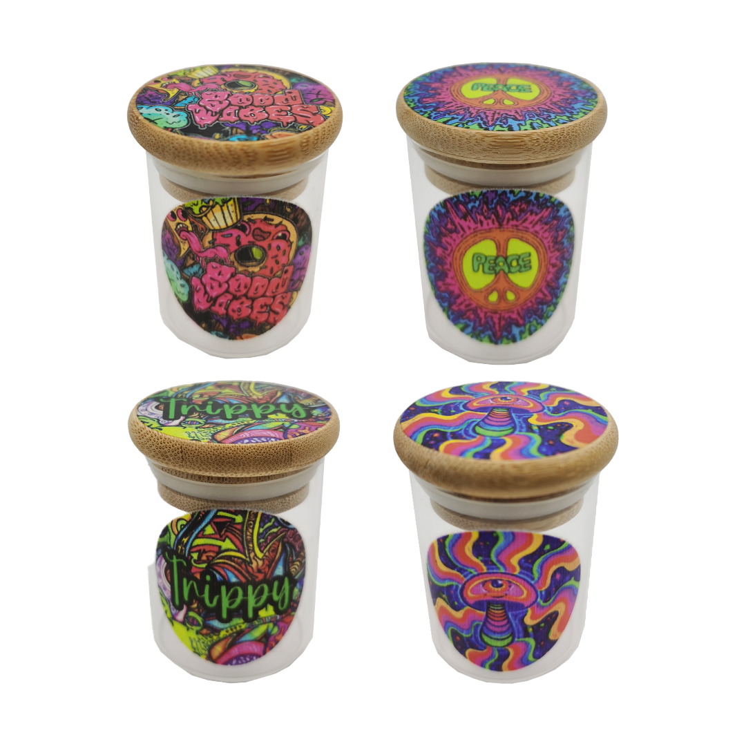 Medium Airtight Glass Storage  Psychedelic Hippy Design