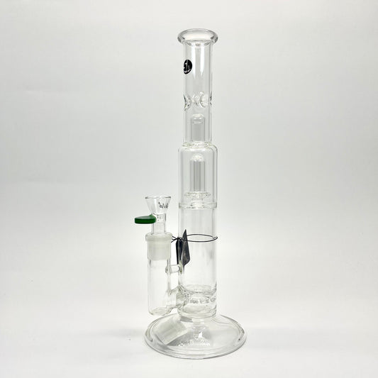 clear long bong with two layers of filter