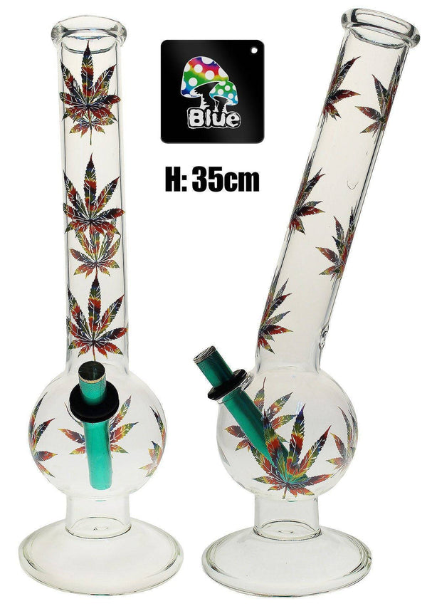 Large Bent Bubble Glass Bong with Leaf Print 35cm