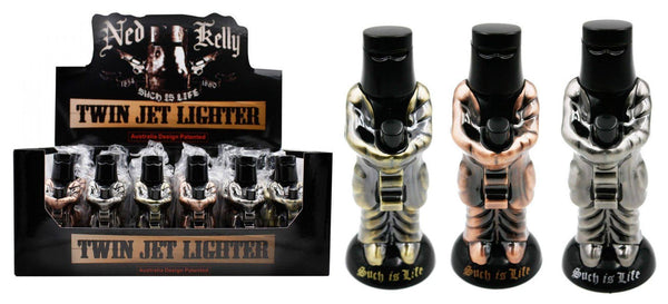 Ned Kelly Twin Jet Lighter with various glass bongs and water pipes available online in Australia