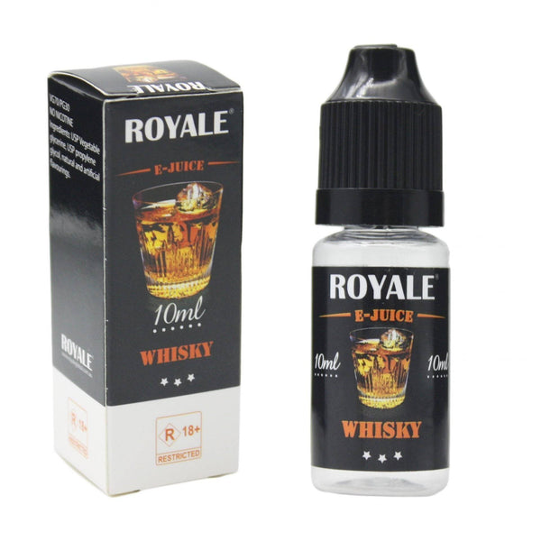 Assorted glass bongs and water pipes with Royale E-juice Whisky flavor
