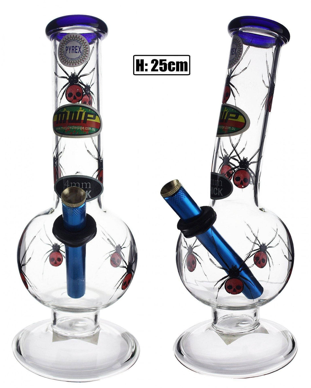 Medium Bent Bubble glass bong with Red Back Print 25cm available online in Australia