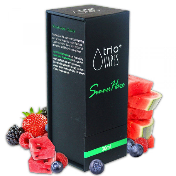 Trio Vapes Premium E-Liquid Summer Haze with glass bongs and water pipes