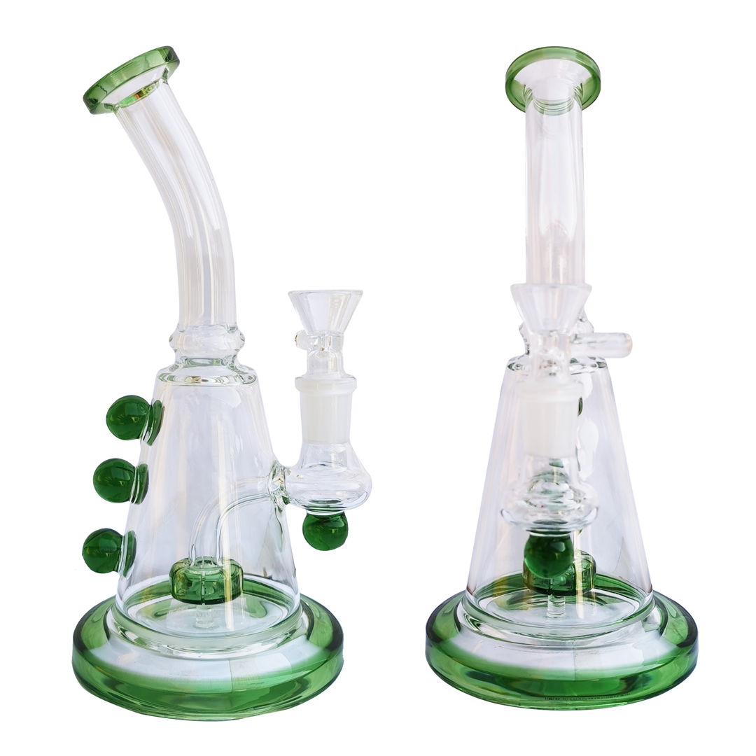 Stone Age Small Glass Bongs with Green Filter N Handle - 20cm