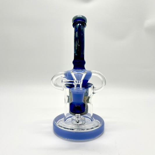 Weedo Medium  Glass Bongs Clear Blue Sturdy Recycler - 22cm