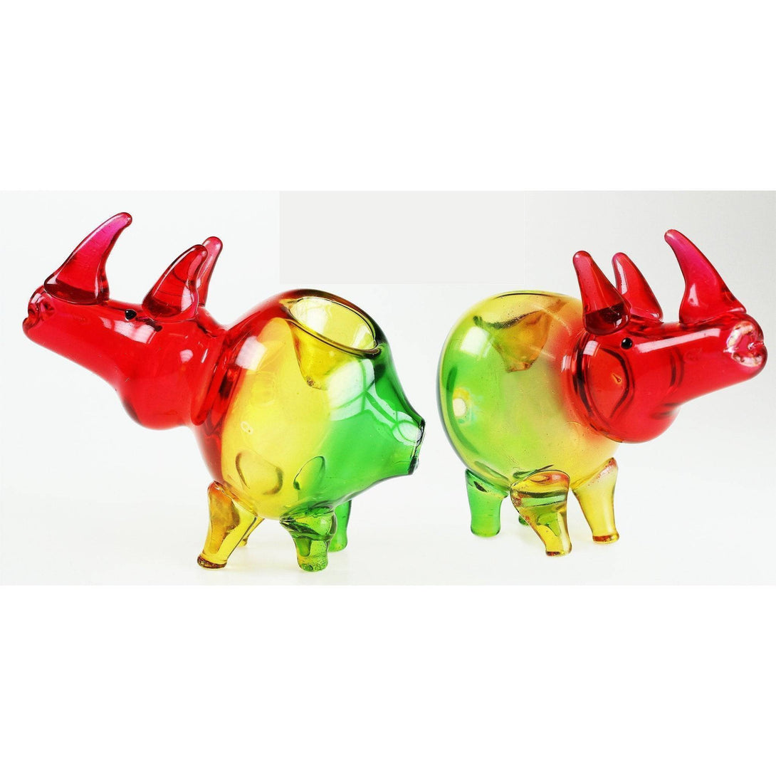 3G Rasta Coloured Bull Glass Pipe - 3G Dry Pipe - BongsMart Australia