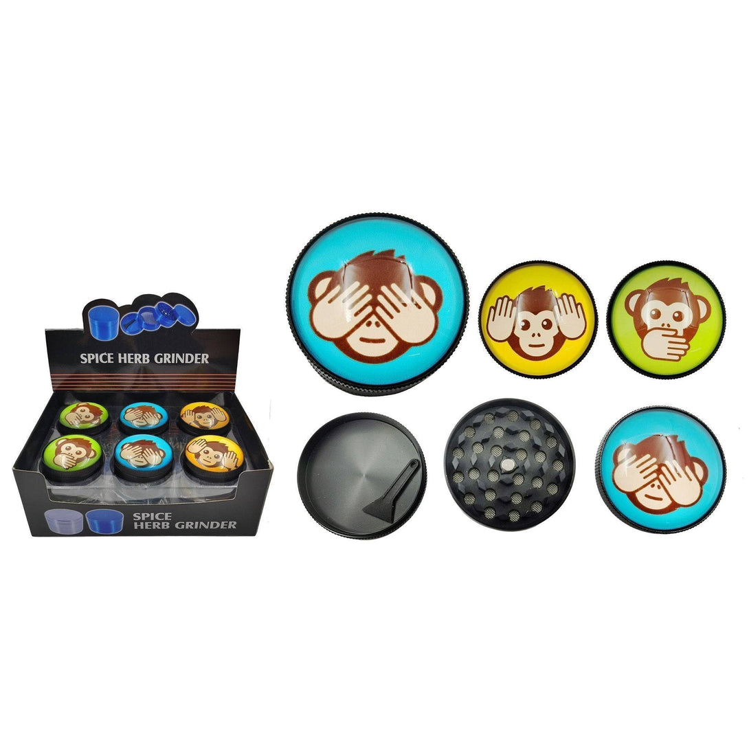 3PC Laser Cut Emoji Monkeys Metal Grinder With Storage (D:5.5cm) - Grinder - BongsMart Australia