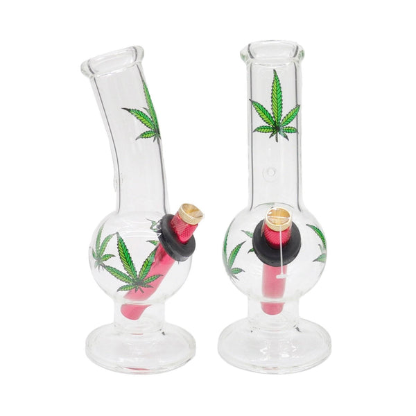 Bongfire Small Bent Bubble With Leaf Printing (20cm) - Bongfire Bong - BongsMart Australia