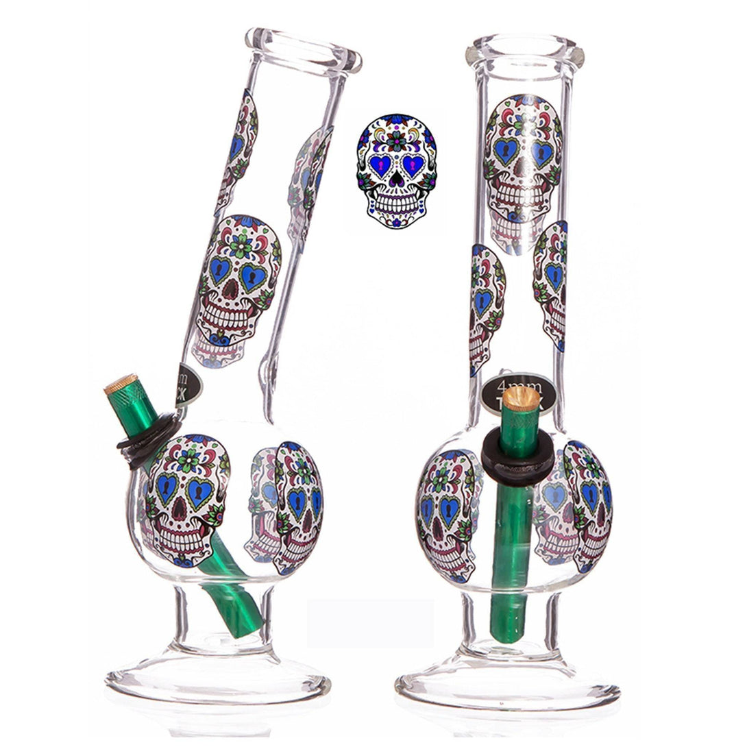 Bongfire Medium Clear Bent Bubble with Candy Skulls (28cm) - Bongfire Bong - BongsMart Australia