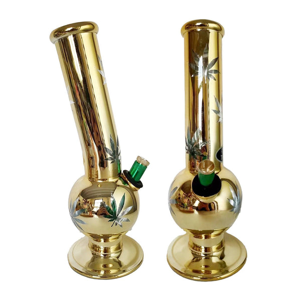 Medium Bent Bubble Reverse Leaf Gold (28cm) - Bongfire Bong - BongsMart Australia