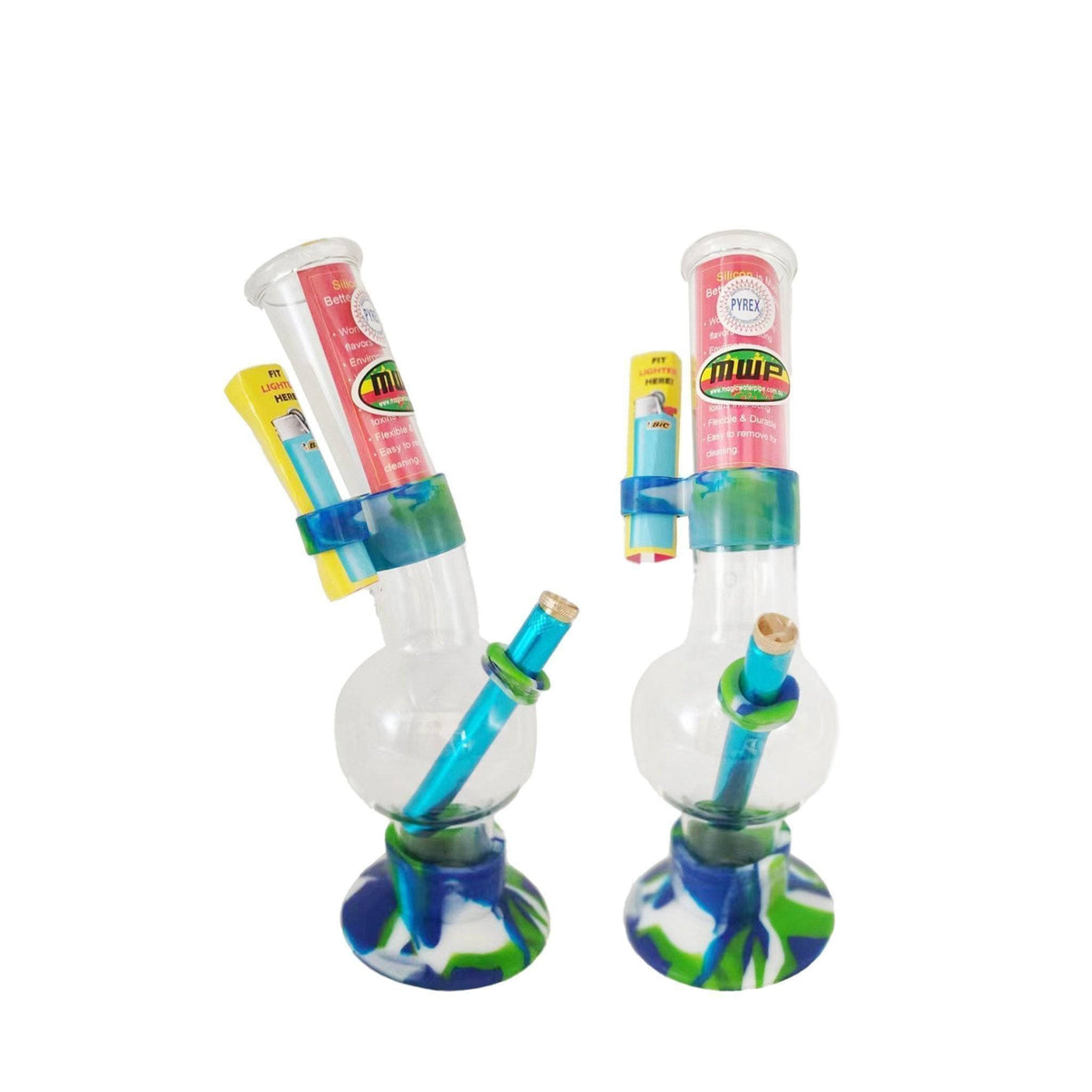 MWP Large Glass Bongs with Silicone Base with Lighter Holder 30cm