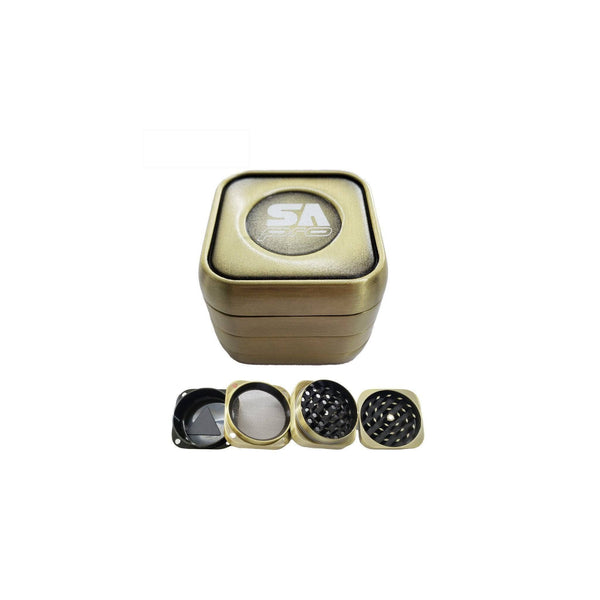 SA Pro Gold Square 4 Piece Herb Grinder (50mm)