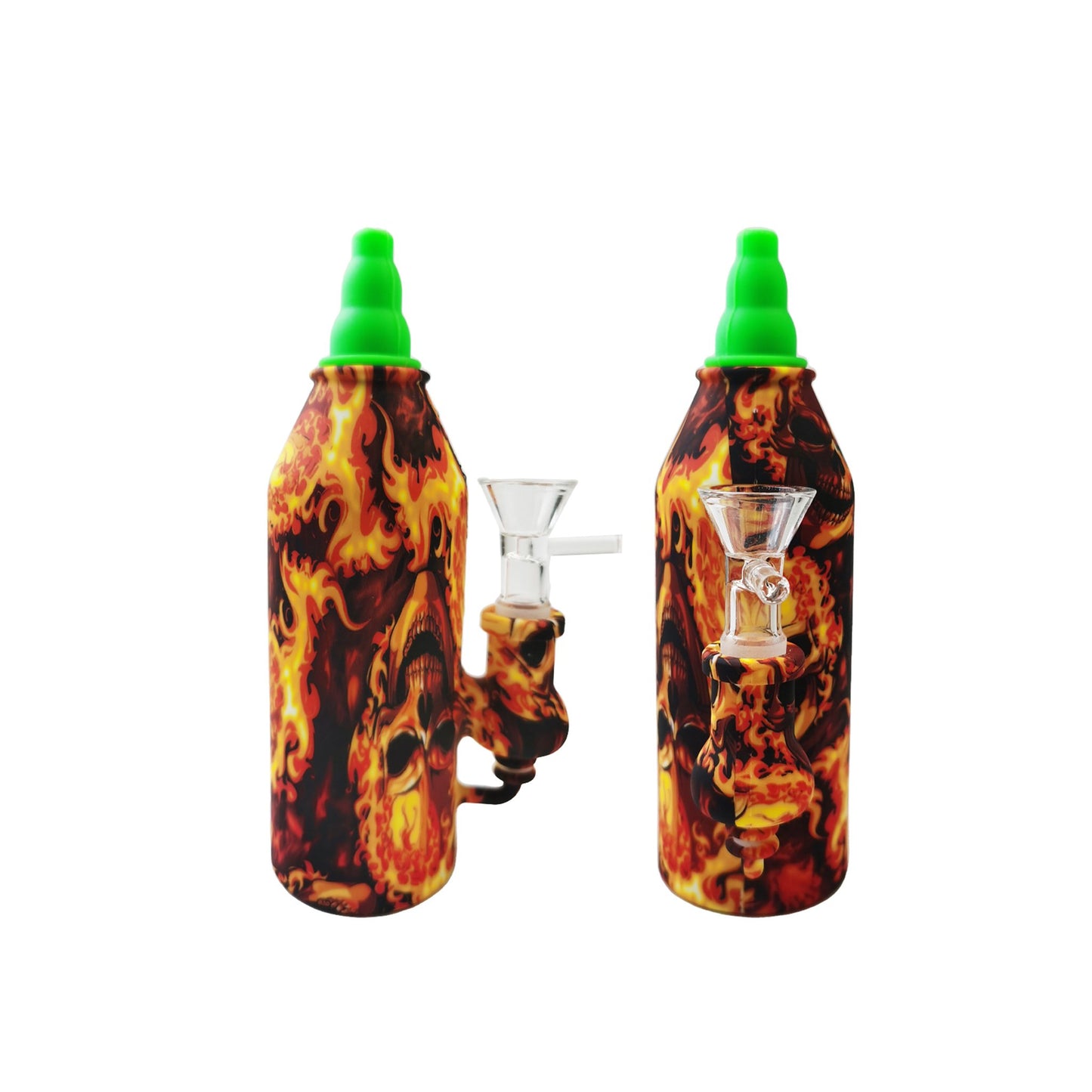 Silicone Bottle Design Flaming Skull (16.5cm) - Silicone Waterpipe - BongsMart Australia