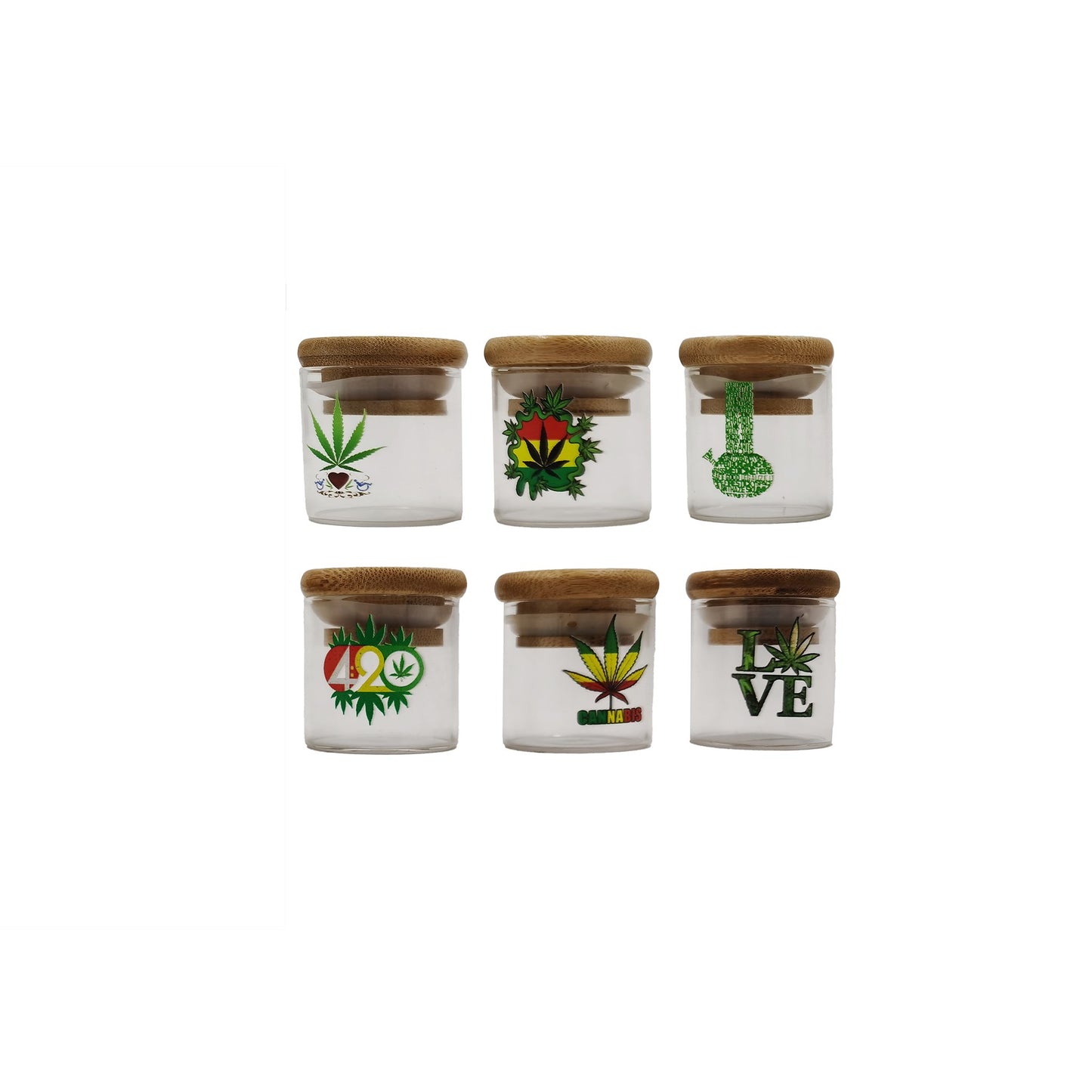 Small Glass & Bamboo Jar Leaf Design - Storage - BongsMart Australia