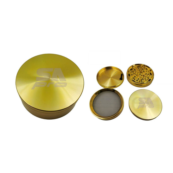 Stone Age 4 Piece Laser Cut Gold Party Grinder with Storage(D:10cm) - Grinder - BongsMart Australia